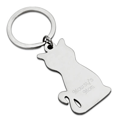 Shiny Silver Cat Keychain