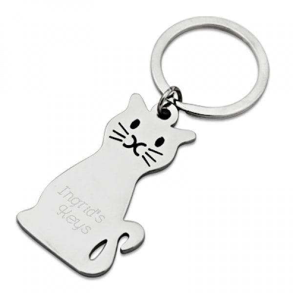 Shiny Silver Cat Keychain